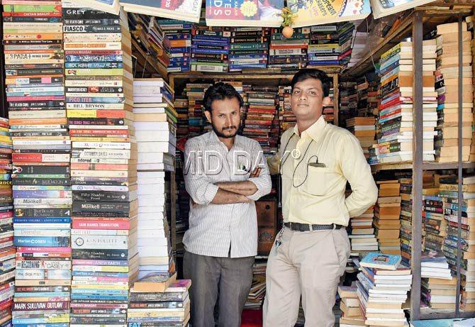 Santosh Pandey (left) and co-author Vinod Cherian at Santosh book store, in a Vile Parle lane. Pics/Nimesh Dave