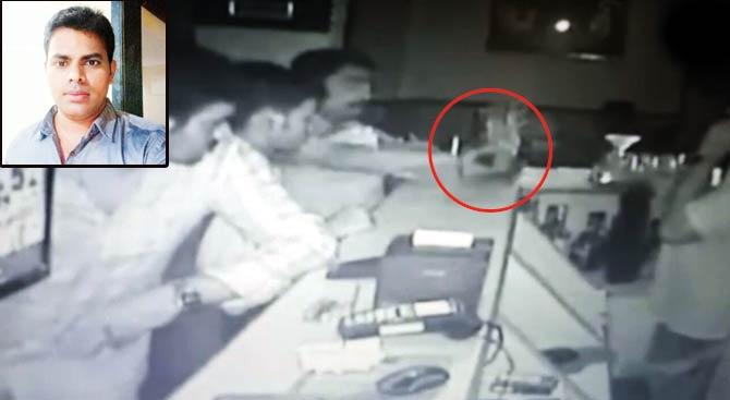 A screen grab from the CCTV footage shows Sunil, the main accused, point a gun at the bar tender. (Top left) Bar owner Umesh Shetty