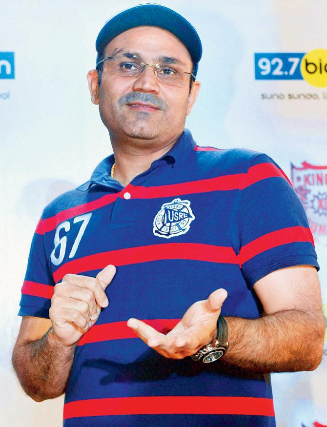Virender Sehwag during a promotional event in the city yesterday. Pics/PTI 