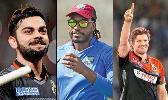 Virat Kohli, Chris Gayle and Shane Watson. File pics