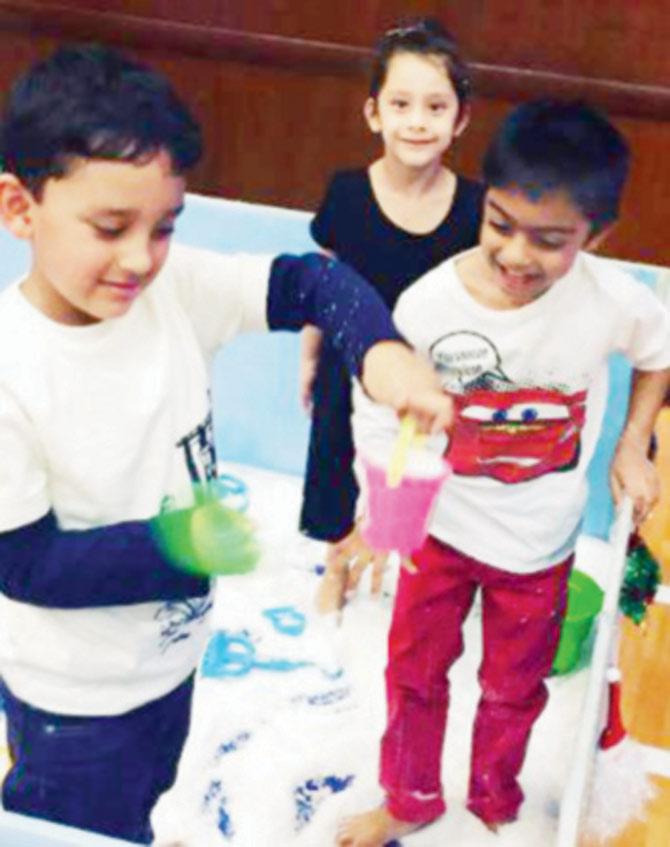 From left: Shahraan and Iqra Dutt with Yug Devgn