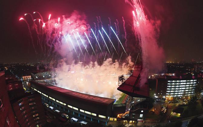 Fireworks explode at the Boleyn ground on Tuesday. Pics/Getty Images