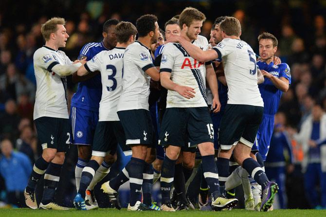 Players from both teams clash