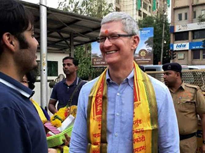 Apple CEO, Tim Cook outside the Siddhivinayak Temple in Mumbai on Wednesday.