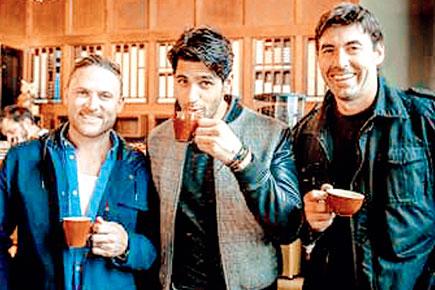 Sidharth Malhotra chats over coffee with Stephen Fleming and Brendon McCullum