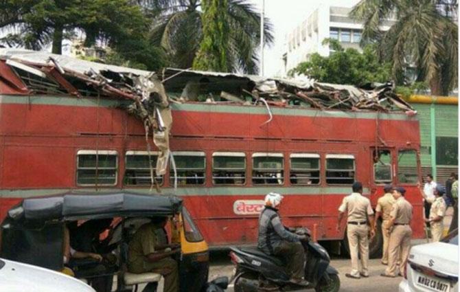 Double decker bus collided with a heavy tree in Bandra Kurla Complex