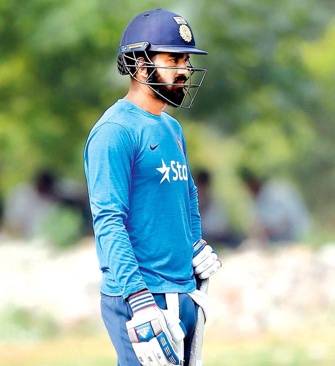 Indian opening batsman Lokesh Rahul during a training session on the eve of the second Test match in Vizag yesterday. Pic/AFP