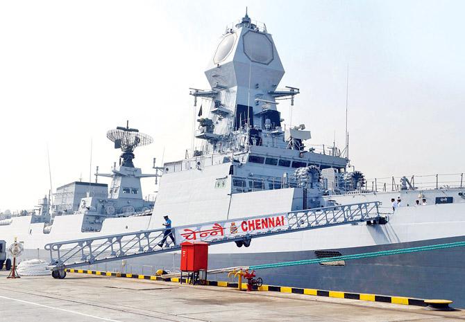 INS Chennai, built by Mazgaon Dock Shipbuilders Limited, will soon be commissioned into the Indian Navy. Pic/AFP