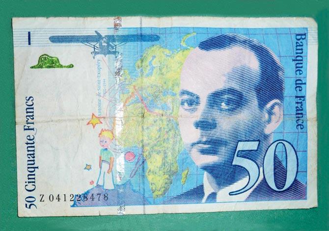 The former 50 franc note featured aviator and author Antoine de Saint-Exupery