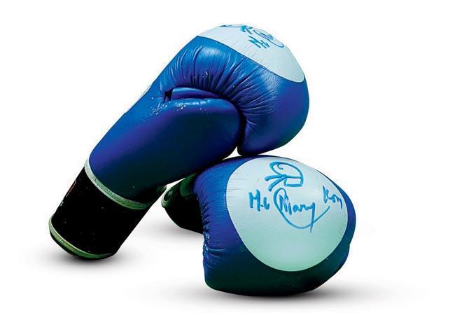 Boxing gloves worn by Mary Kom during the 2012 Olympics in which she won a bronze