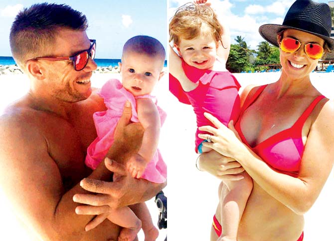 David Warner with daughter Indi Rae and Candice  with daughter Ivy Mae. Pics/Candice