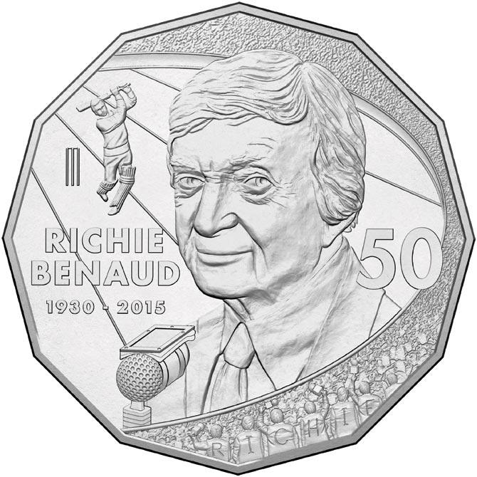 A 50-cent coin with the face of Richie Benaud. Pic/AFP
