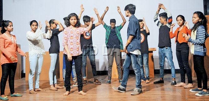Children from the Salaam Bombay Foundation Theatre Academy at a rehearsal in Charni Road. Pics/Datta Kumbhar