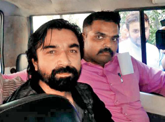 Ajaz Khan after he was released on bail by a holiday court in Borivli on Sunday