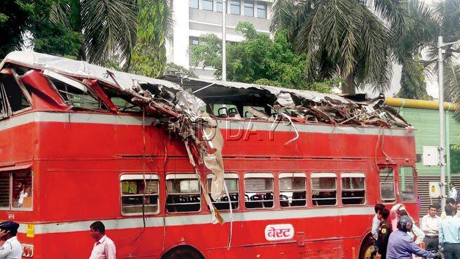 BEST bus 310 after it collided with a tree in BKC on Wednesday