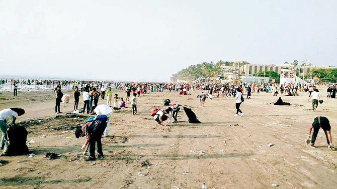 A clean-up drive at the beach by the volunteers