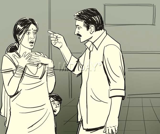 Pratibha and Raju are still undergoing counselling when Raju decides to file for divorce in the family court. He labels Pratibha a ‘nag’. Illustration/Uday Mohite