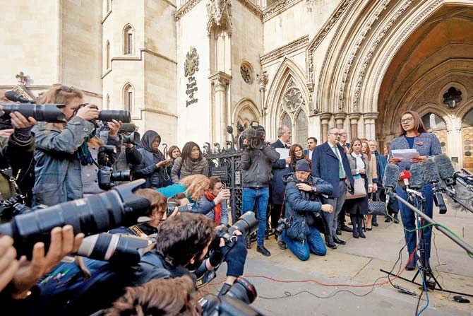 Gina Miller, lead claimant in the case, reads a statement outside the High Court in London, after winning the legal challenge that Article 50 cannot be triggered without a decision by parliament. Pic/AFPGina Miller, lead claimant in the case, reads a statement outside the High Court in London, after winning the legal challenge that Article 50 cannot be triggered without a decision by parliament. Pic/AFP