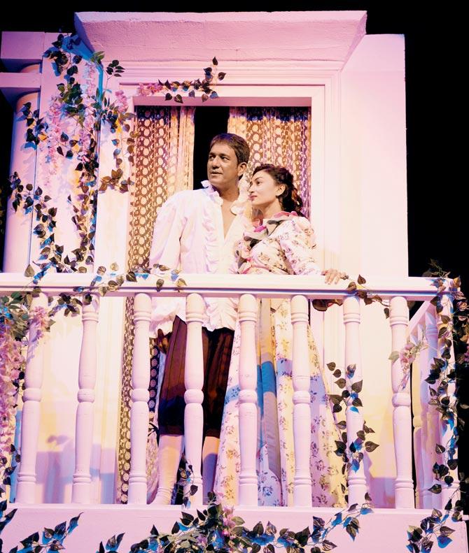 Hussain and Kriti Pant on a Victorian set created for stage