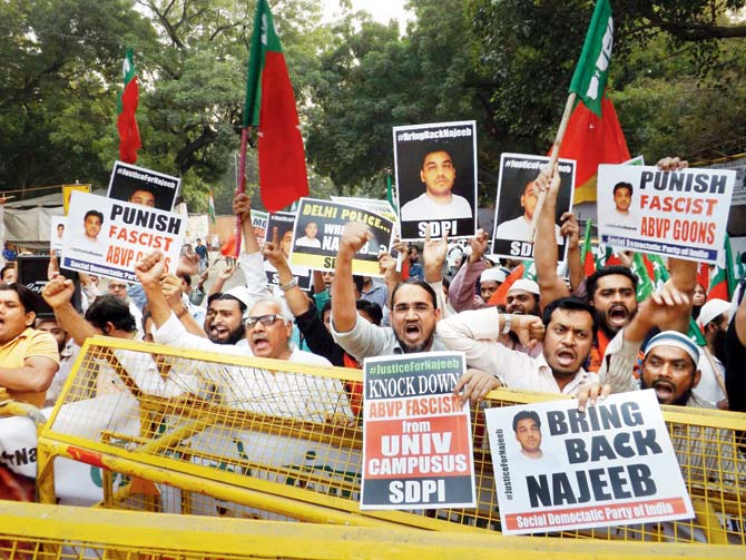 The capital, and JNU in particular, has been rocked by protests over the disappearance of student Najeeb Ahmed. File pics