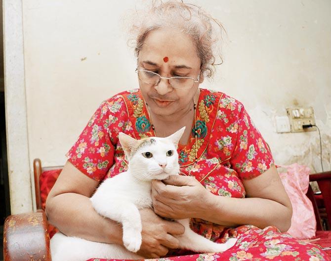 Satish’s wife Megha holds the cat, who was none the worse for the experience
