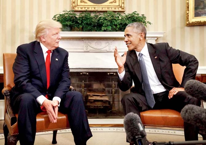 President Barack Obama meets with President-elect Donald Trump in the Oval Office of the White House in Washington on Thursday. Pic/AP
