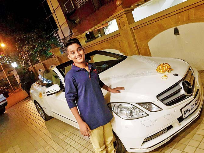 Aum Kadam with the Mercedes gifted by his father