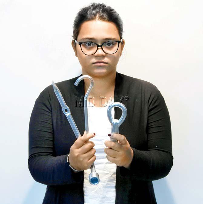 mid-day’s Rupsa Chakraborty shows the metal equipment in her backpack which went undetected