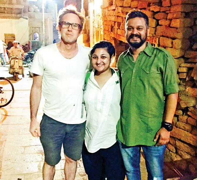TED Fellows Ben Burke, Sharmistha Ray and Nikhil Velanpur at The Golden Fort, Jaisalmer during Diwali. 