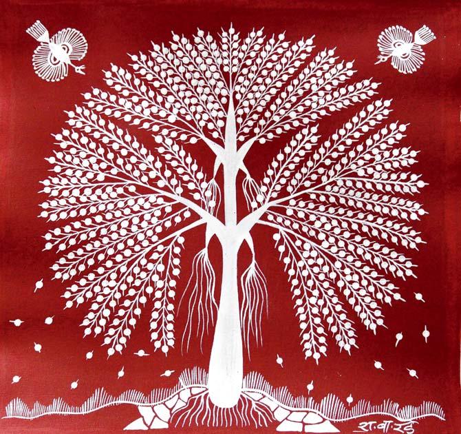 A Warli painting by Rajesh Rade, who has 15 years of experience in the art form