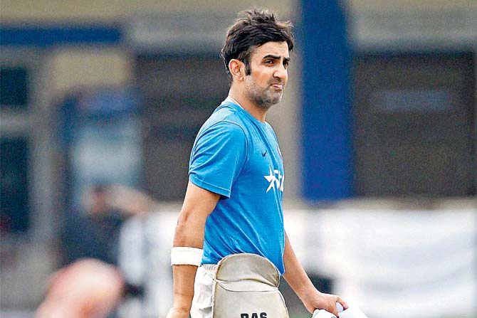 Gautam Gambhir during a practice session ahead of the third Test against New Zealand in Indore yesterday