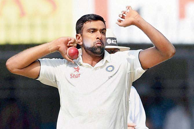 India’s ace off-spinner Ravichandran Ashwin bowls during the third day of the Indore Test against New Zealand at Holkar Stadium yesterday. PIC/PTI