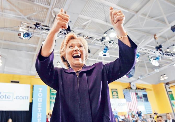 Democratic nominee Hillary Clinton gestures during a rally at Wayne State University in Detroit, Michigan, on Monday. Pic/AFP