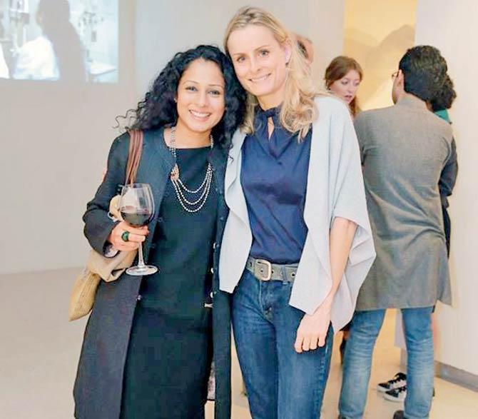 Perfumer Monika Ghurde and fashion editor Iona Fergusson at the Nature Morte gallery in Delhi in November