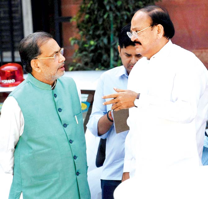 Union Ministers Radha Mohan Singh and M Venkaiah Naidu