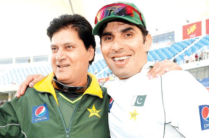 Mohsin Khan (left) with Pakistan captain Misbah-ul-HaqI