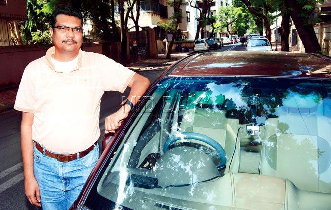 Venkata Satish Guttia first got a dashcam fitted in his Maruti SX4 car in December 2014 to play it safe in case of road accidents. Pics/Sameer Sayed Abedi