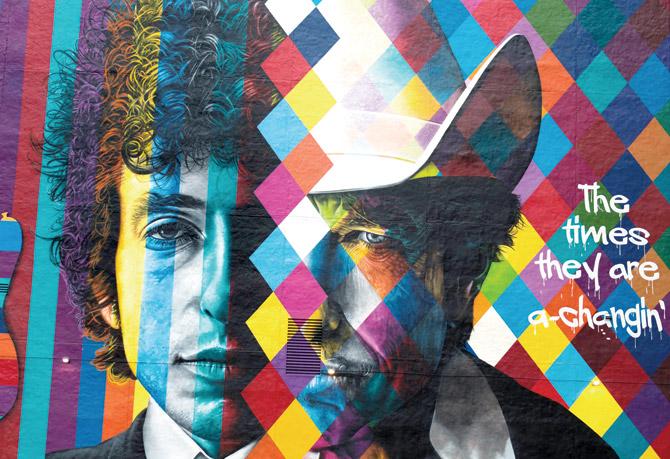 A mural of songwriter Bob Dylan by Brazilian artist Eduardo Kobra is on display in downtown Minneapolis in Minnesota. Pic/AFP
