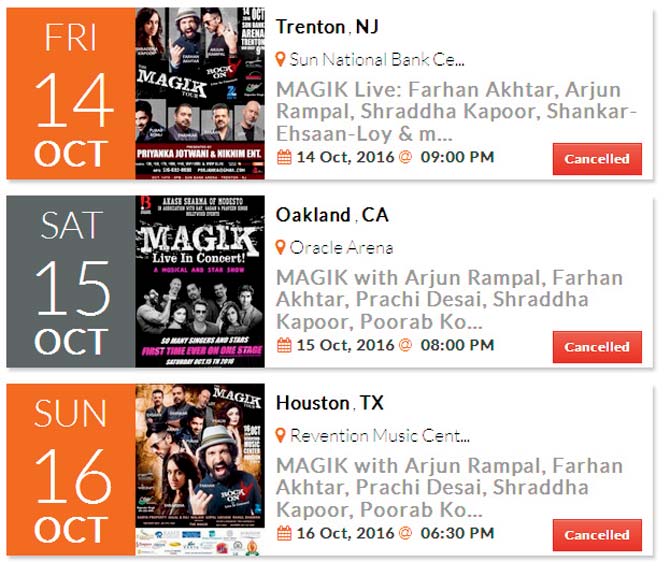 The events listing page for Oracle Arena in Oakland (California), the venue for the Magik Tour on October 15 carries a 