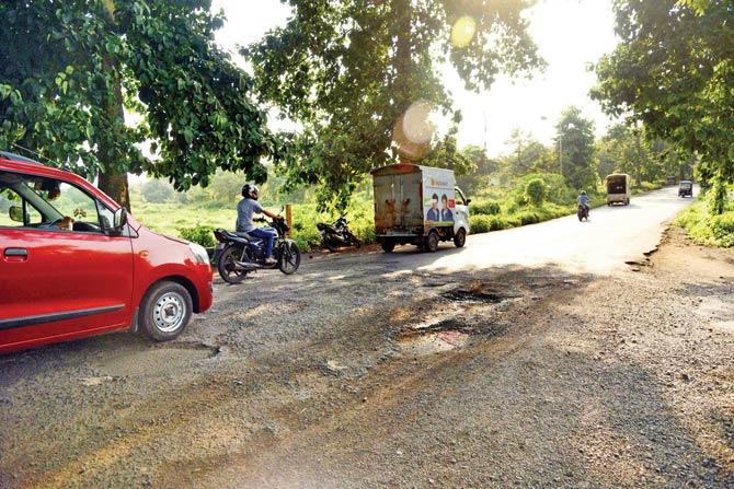 The internal road from Aarey Market to Mayur Nagar near Royal Palms has been dotted with potholes for over a year now. File pic