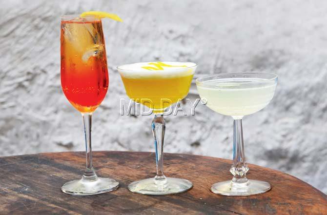 (From left) Aperol Spritz, Heather On The Hill and Sunflower