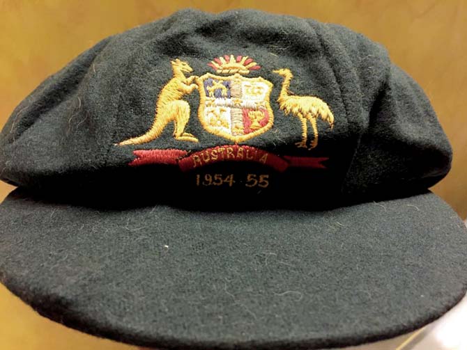 Arthur Morris’ baggy green cap treasured by the late India batsman Hanumant Singh and now, by his son Sangram