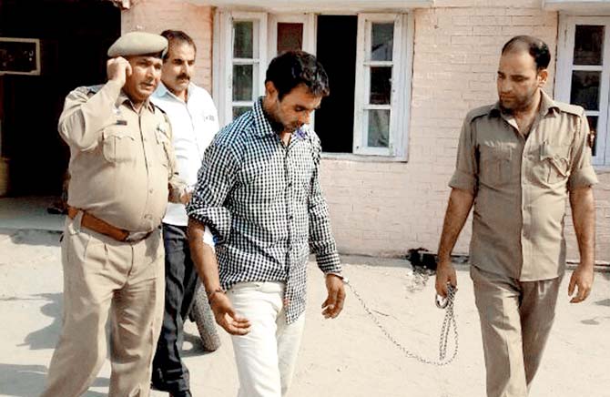 Pakistani spy Bodh Raj after he was arrested in Samba sector of J&K on Saturday. Pic/PTI