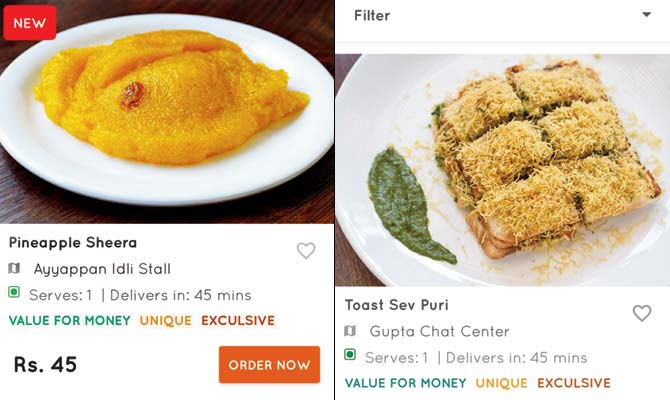 Instead of restaurants, the home page throws up dish suggestions