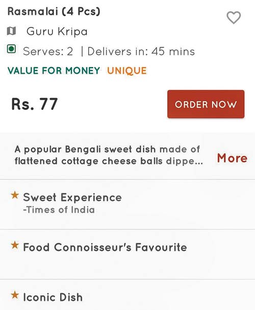 When you click on a dish, the app gives you a description and short reviews of the item or eatery you’ve selected