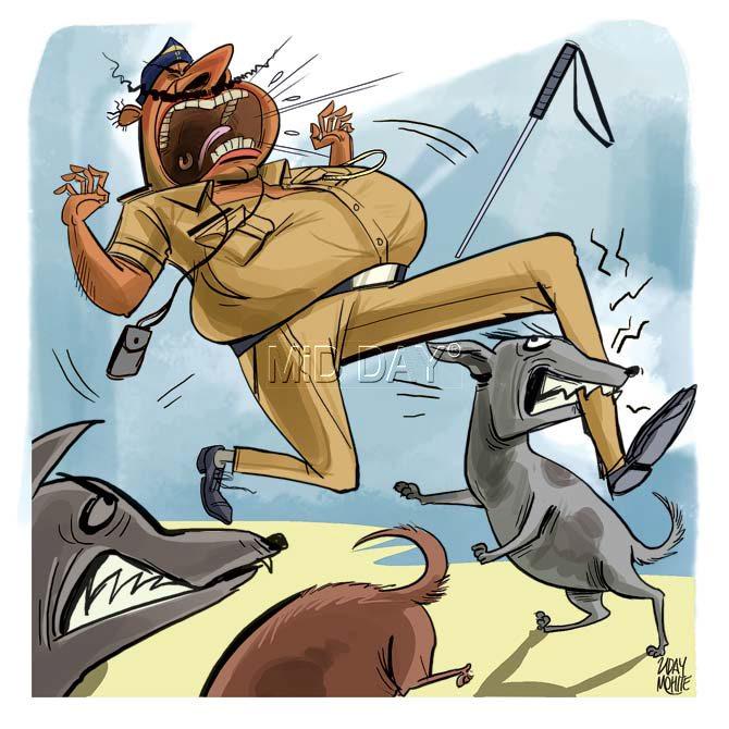 The incident happened after Ambernath resident Devdatt Pothinge reached the police station for duty in the morning. Illustration/Uday Mohite