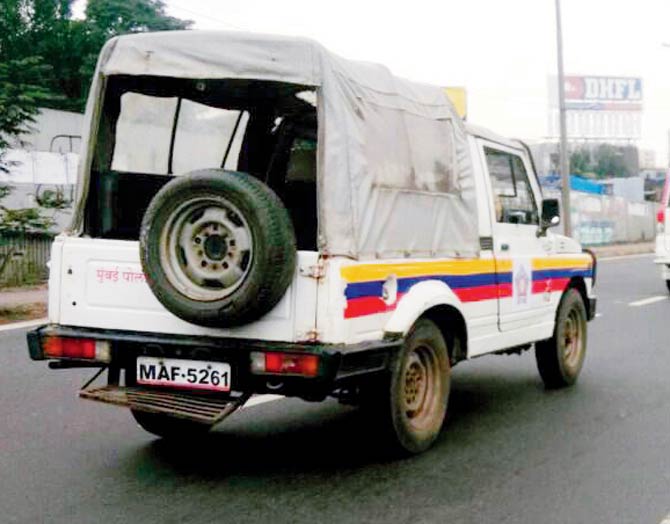 One of the fake police vehicles used for the film’s shooting