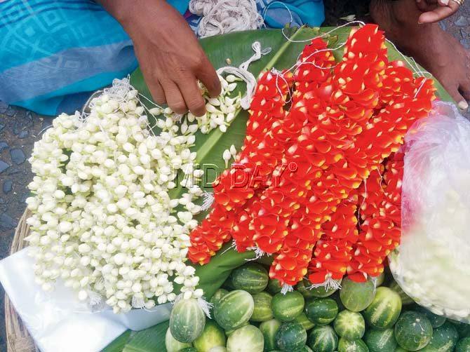 The fragrant rose gajras sold at the market stand out from the rest