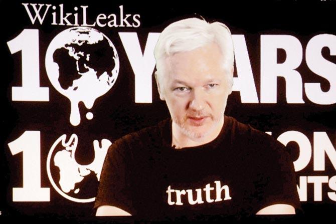 WikiLeaks founder Julian Assange participates via video link at a news conference marking the group’s 10th anniversary in Berlin. File pic