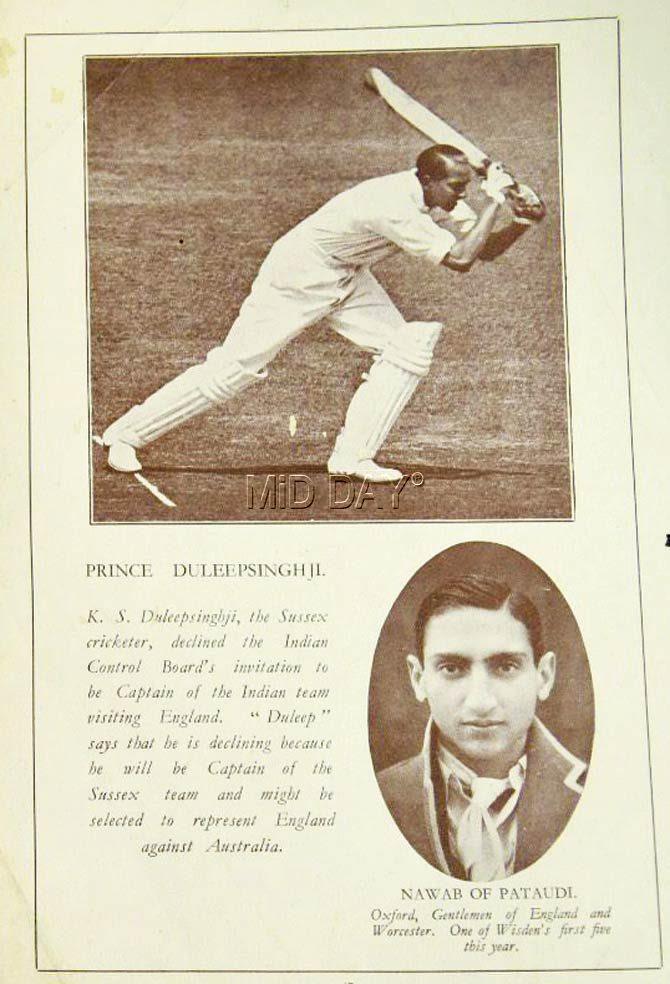 When an icon was snubbed: KSâu00c2u0080u00c2u0088Duleepsinghji, who has been identified here as the Sussex cricketer, declined the offer to lead the Indian team as he was the captain of the Sussex team and was expecting to be selected for the England team. The job went to the rather dapper (in picture) Nawab of Pataudi (Iftikhar Ali Khan) who has been described as a gentleman of England and Worcester